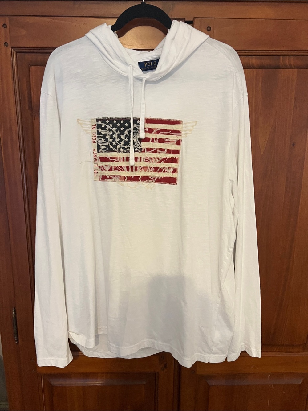 Ralph Lauren White Hooded Tee with Navy Logo Tag